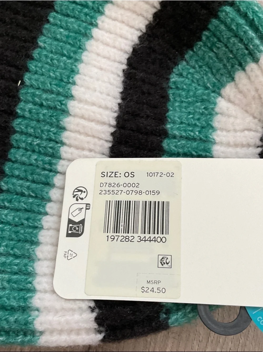 Levi's Striped Ribbed Beanie in Black, White & Teal